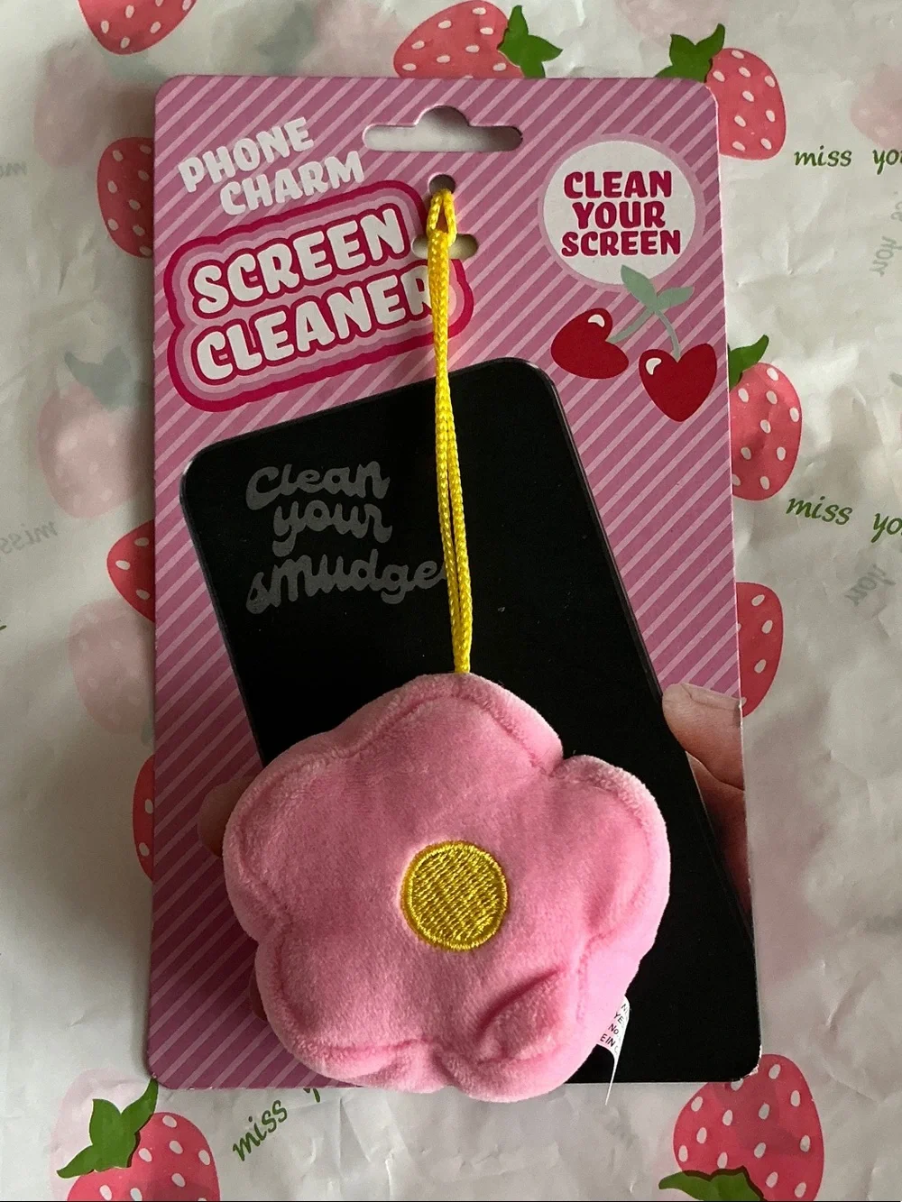 Floral Phone Screen Cleaner Charm - Pink